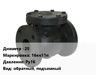 Клапан чугунный 25 16кч11п Ру16 обратный, подъемный